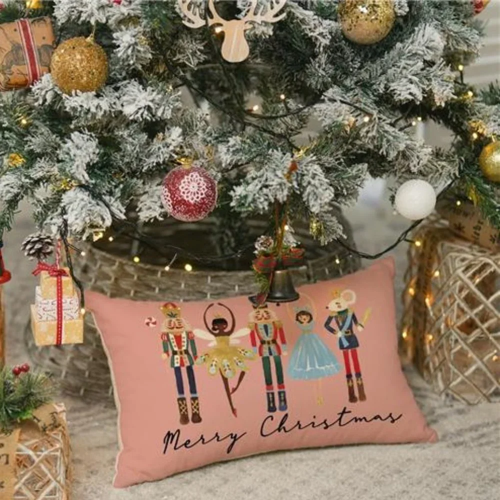 Nutcracker Christmas Pillow Cover Pink Decorative Case Accent Xmas Holiday Decor
